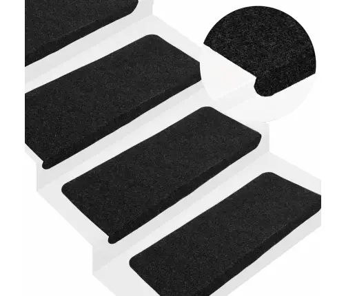 Kāpņu Paklāji, 15 Gab., Pašlīmējoši, 65X24,5X3,5 Cm, Melni Vidaxl