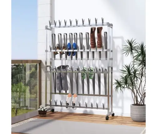 Batų Stovas Su Ratukais, Sidabrinės Spalvos, 89X27X120Cm