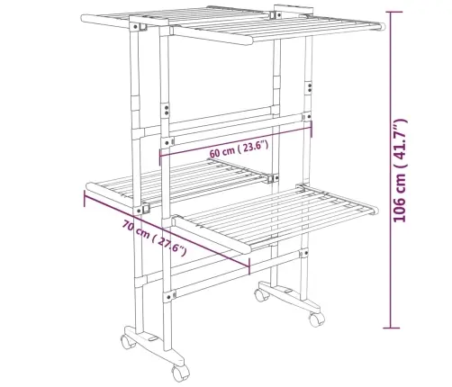 Veļas Žāvētājs Ar Riteņiem, 2 Līmeņi, Sudrabains, 60X70X106 Cm Vidaxl