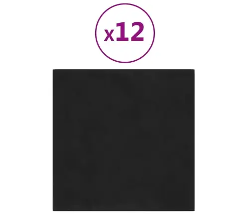 Sienas Paneļi, 12 Gab., Melni, 30X30 Cm, Samts, 1,08 M² Vidaxl