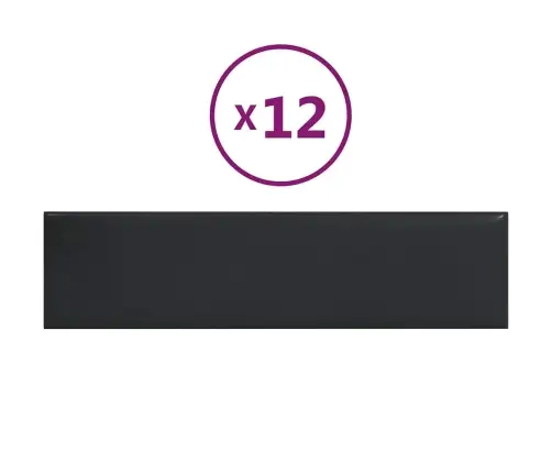 Sienų Plokštės, 12Vnt., Juodos, 60X15cm Dirbtinė Oda, 1,08M²