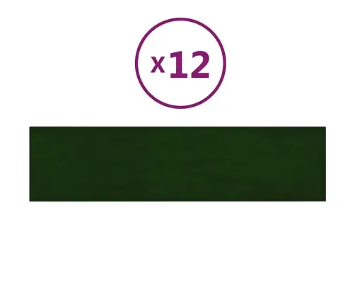 Sienas Paneļi, 12 Gab., Tumši Zaļi, 60X15 Cm, Samts, 1,08 M² Vidaxl