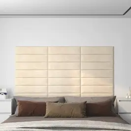 Sienas Paneļi, 12 Gab., Krēmkrāsas, 60X15 Cm, Samts, 1,08 M² Vidaxl Sienas Paneļi, 12 Gab., Krēmkrāsas, 60X15 Cm, Samts, 1,08 M² Vidaxl