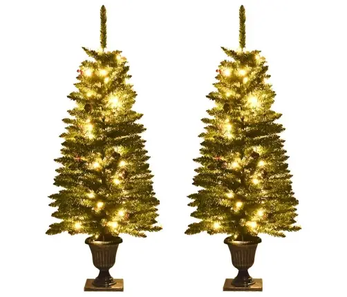 Mākslīgās Ziemassvētku Egles, 2 Gab., Ar Vainagu, Vītni Un Led Vidaxl