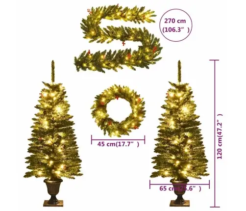 Mākslīgās Ziemassvētku Egles, 2 Gab., Ar Vainagu, Vītni Un Led Vidaxl
