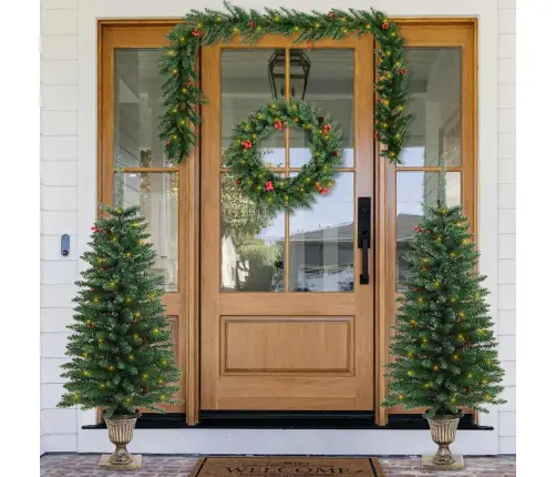 Mākslīgās Ziemassvētku Egles, 2 Gab., Ar Vainagu, Vītni Un Led Vidaxl