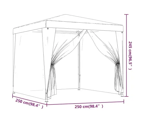 Svinību Telts, Ar 4 Sieta Sienām, 2,5X2,5 M, Pelēka, Hdpe Vidaxl