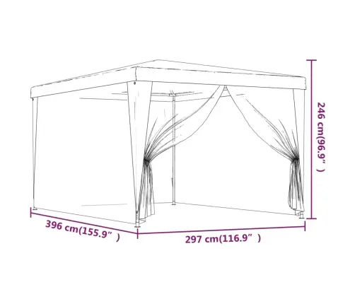 Svinību Telts, Ar 4 Sieta Sienām, 3X4 M, Antracītpelēka, Hdpe Vidaxl