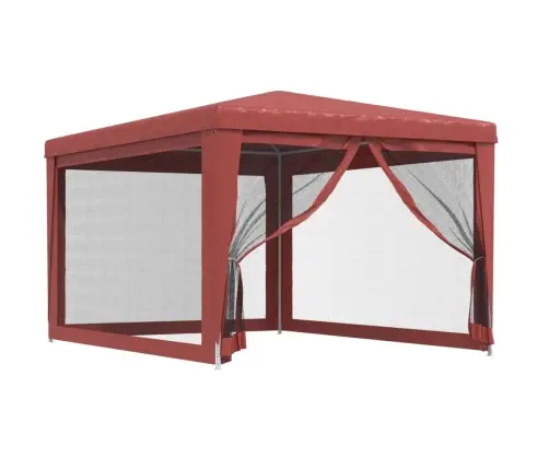 Svinību Telts, Ar 4 Sieta Sienām, 3X4 M, Sarkana, Hdpe Vidaxl