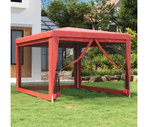 Svinību Telts, Ar 4 Sieta Sienām, 3X4 M, Sarkana, Hdpe Vidaxl