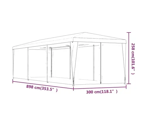 Svinību Telts, Ar 8 Sieta Sienām, 3X9 M, Zila, Hdpe Vidaxl