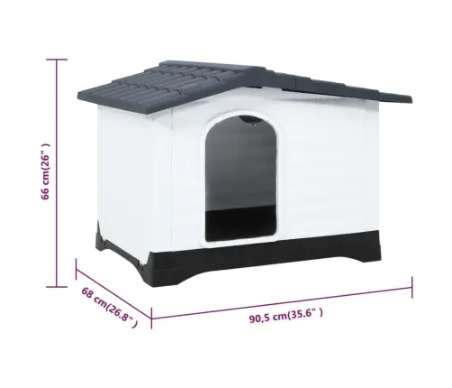 Suņu Būda, Pelēka, 90,5X68X66 Cm, Polipropilēns Vidaxl