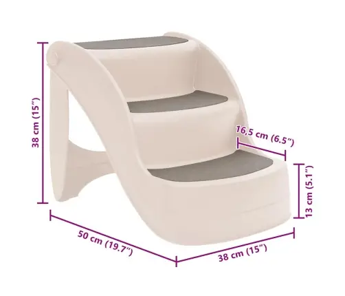 3 Pakāpienu Suņu Kāpnes, Saliekamas, Bēšas, 50X38X38 Cm Vidaxl
