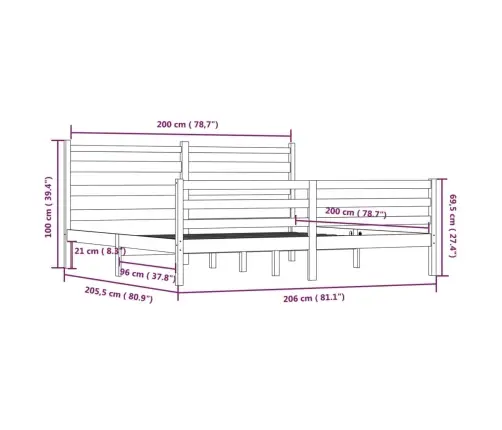 Voodiraam Täismännipuit, 200 X 200 cm Valge