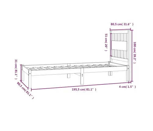 Gultas Rāmis, Masīvkoks, 75X190 Cm, Mazs, Vienvietīgs Vidaxl