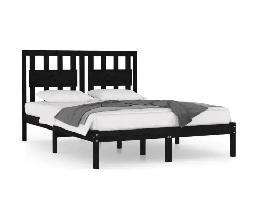 Gultas Rāmis, Melns, Priedes Masīvkoks, 140X190 Cm Vidaxl