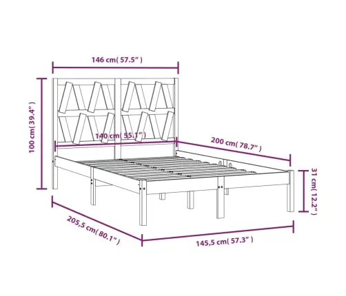 Voodiraam, Täismännipuit, 140 X 200 Cm