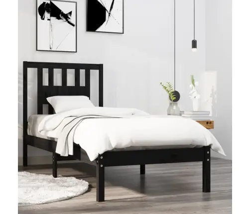 Voodiraam, Must, Täismännipuit, 75 X 190 Cm