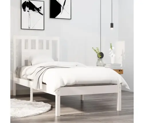 Voodiraam, Valge, Täismännipuit, 90 X 190 Cm Voodiraam, Valge, Täismännipuit, 90 X 190 Cm