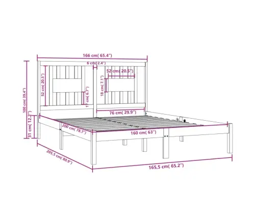 Gultas Rāmis, Priedes Masīvkoks, 160X200 Cm Vidaxl