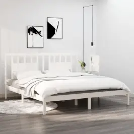 Voodiraam, Valge, Täismännipuit, 200 X 200 Cm