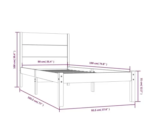 Voodiraam, Täismännipuit, 90 X 190 Cm