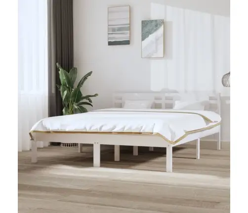 Voodiraam, Valge, Männipuit, 150 X 200 Cm