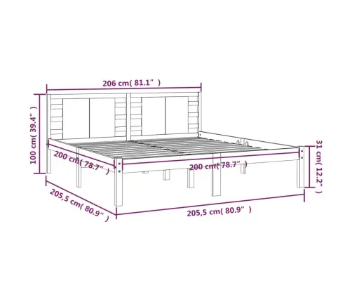 Gultas Rāmis, Medus Brūns, Priedes Masīvkoks, 200X200 Cm Vidaxl