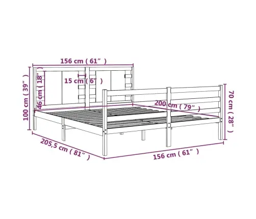 Gulta Bez Matrača, Balts, 150X200 Cm, Priedes Masīvkoks Vidaxl