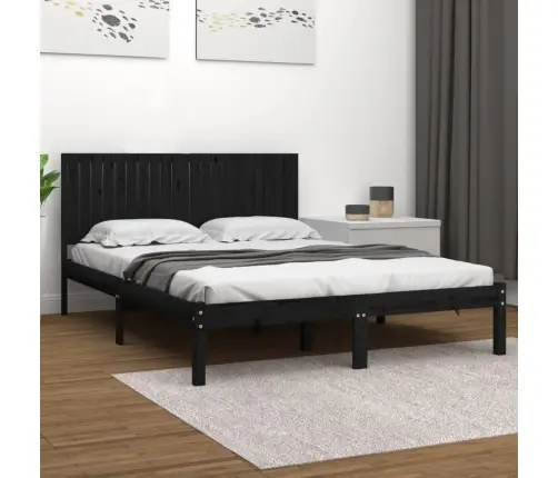 Lovos Rėmas, Juodos Spalvos, 200X200cm Pušies Medienos Masyvas