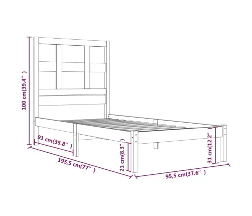 Lovos Rėmas Be Čiužinio, 90X190cm Pušies Medienos Masyvas