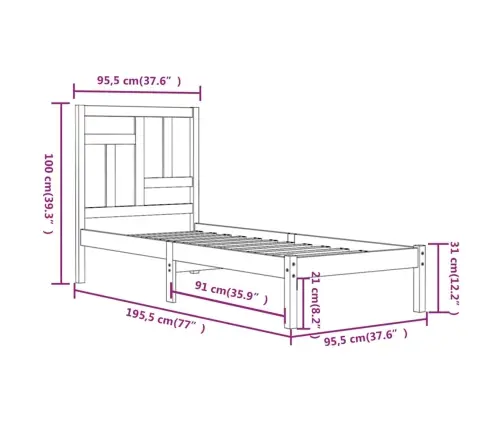 Lovos Rėmas Be Čiužinio, 90X190cm Pušies Medienos Masyvas
