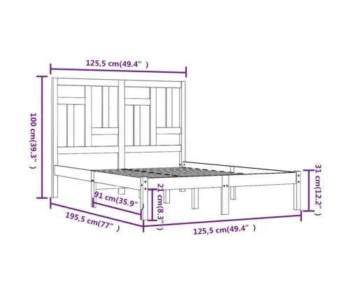 Gultas Rāmis, Balts, Masīvkoks, 120X190 Cm, Divvietīgs Vidaxl