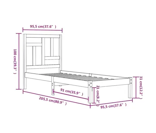 Gulta Bez Matrača, 90X200 Cm, Priedes Masīvkoks Vidaxl