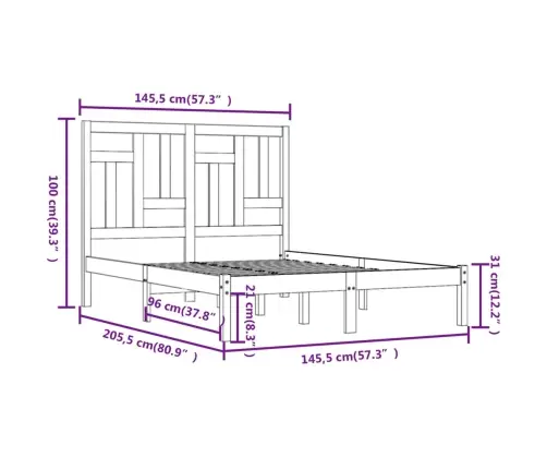 Voodiraam Ilma Madratsita, Valge, 140 X 200 cm Männipuit