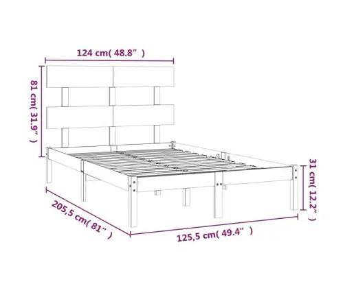 Gultas Rāmis, Balts, Masīvkoks, 120X200 Cm Vidaxl