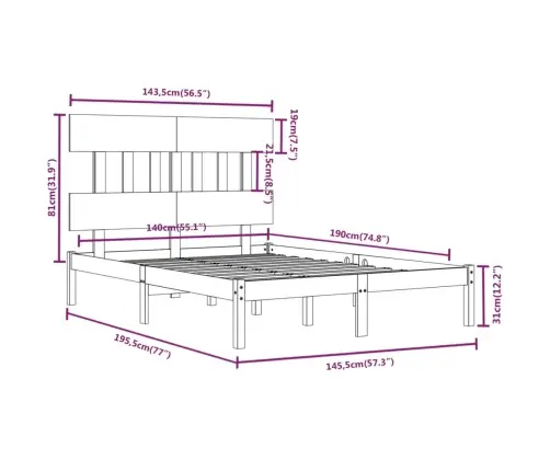 Lovos Rėmas, Baltos Spalvos, 140X190cm Medienos Masyvas
