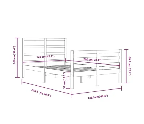 Gultas Rāmis, Balts, Priedes Masīvkoks, 120X200 Cm Vidaxl