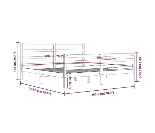 Gultas Rāmis, Pelēks, Priedes Masīvkoks, 200X200 Cm Vidaxl