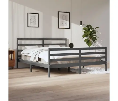 Gultas Rāmis, Pelēks, Priedes Masīvkoks, 200X200 Cm Vidaxl