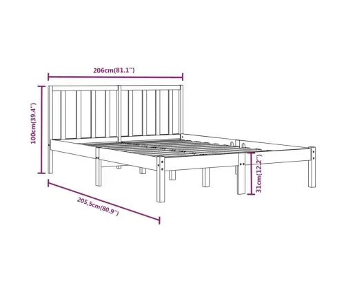 Gultas Rāmis, Melns, Priedes Masīvkoks, 200X200 Cm Vidaxl