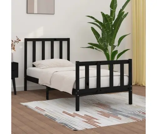 Voodiraam, Must, Täismännipuit, 75 X 190 Cm