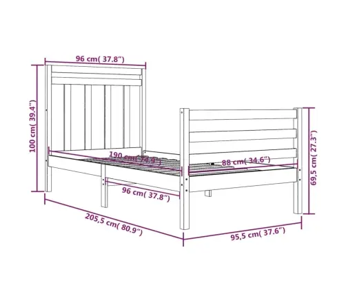 Gultas Rāmis, Masīvkoks, 90X200 Cm Vidaxl