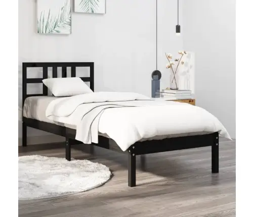 Voodiraam, Must, Täismännipuit, 75 X 190 Cm