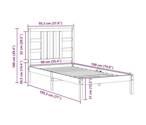 Lovos Rėmas, 90X190cm Medienos Masyvas, Vienvietis
