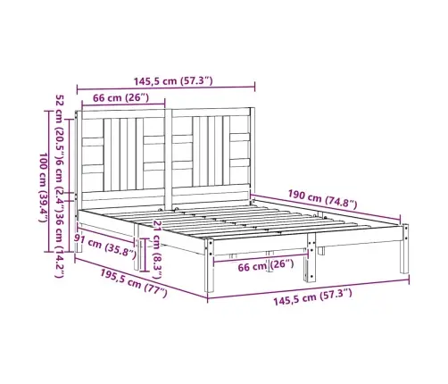 Gultas Rāmis, Melns, Masīvkoks, 140X190 Cm Vidaxl