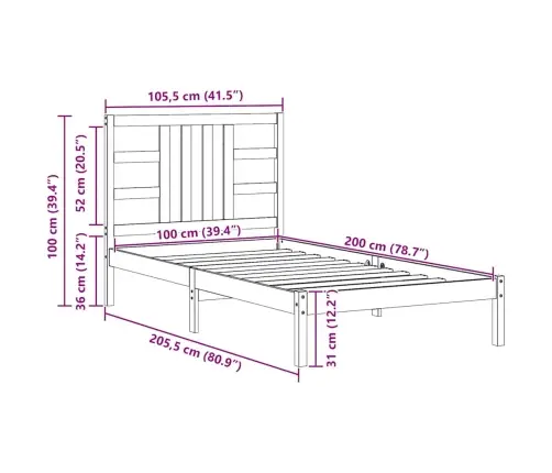 Gultas Rāmis, Masīvkoks, 100X200 Cm Vidaxl