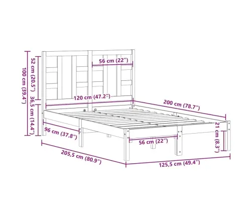 Voodiraam, Täispuit, 120 X 200 Cm
