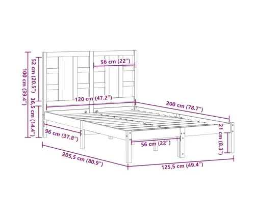 Gultas Rāmis, Balts, Masīvkoks, 120X200 Cm Vidaxl