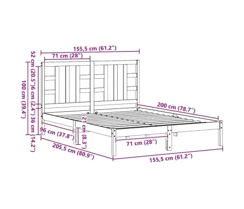 Gultas Rāmis, Balts, Masīvkoks, 150X200 Cm, Liels, Divvietīgs Vidaxl